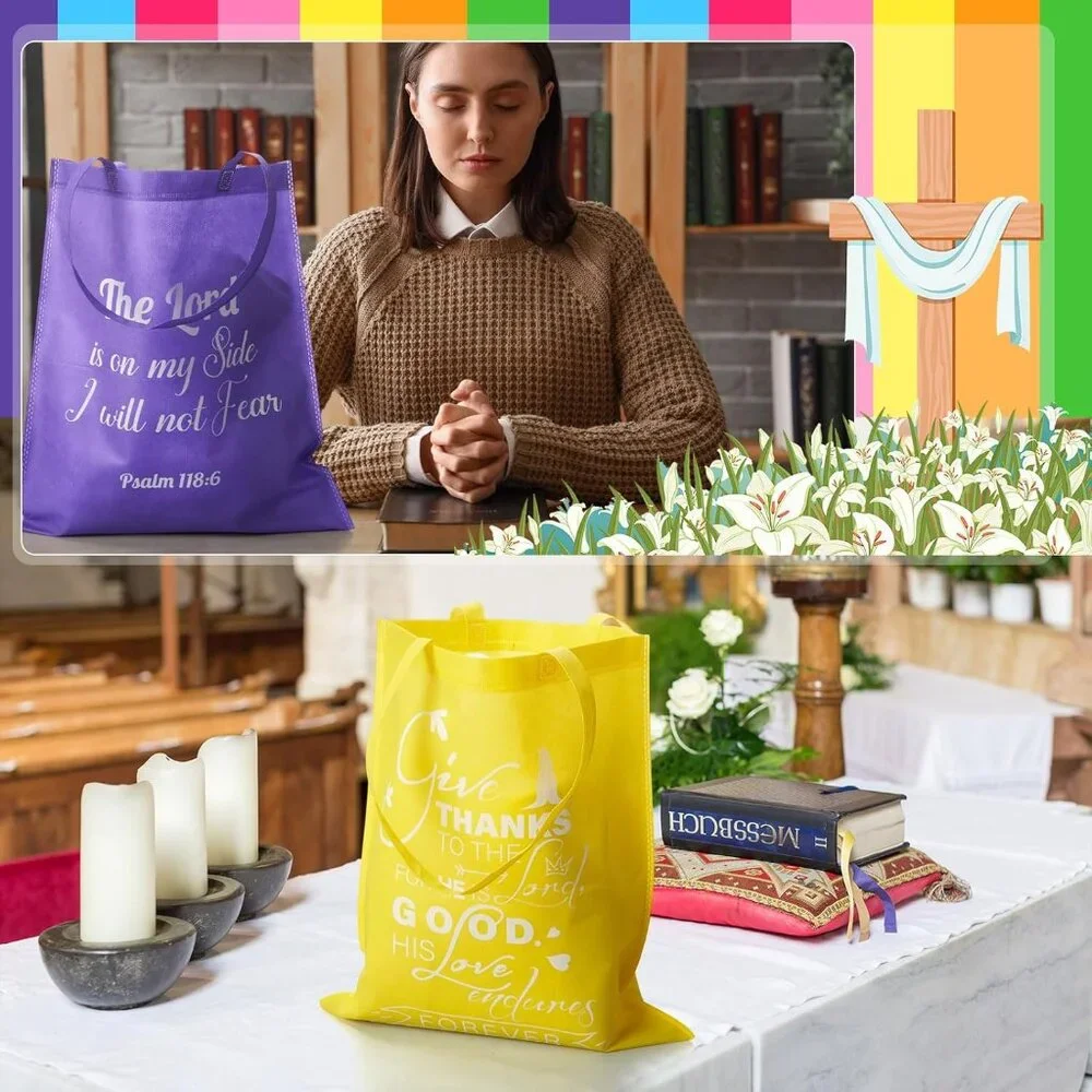 Religious Reusable Tote Bags Set 8 Bright Colors Bible Verses Gift - Picture 3 of 6